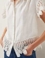 Lara Linen-Blend Short Sleeve Shirt, White (WHITE), large