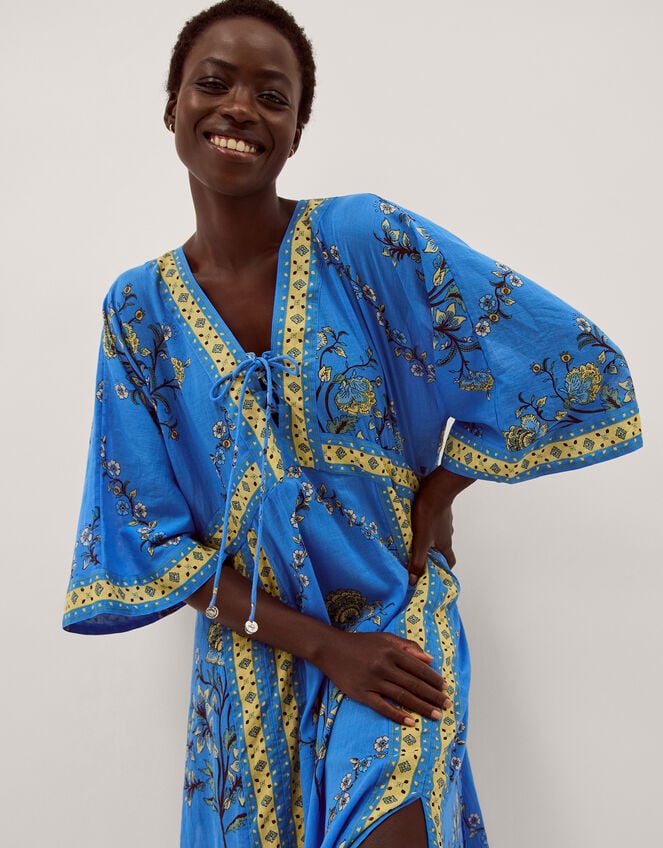 Aimee Floral Midi Kaftan Dress, Blue (BLUE), large