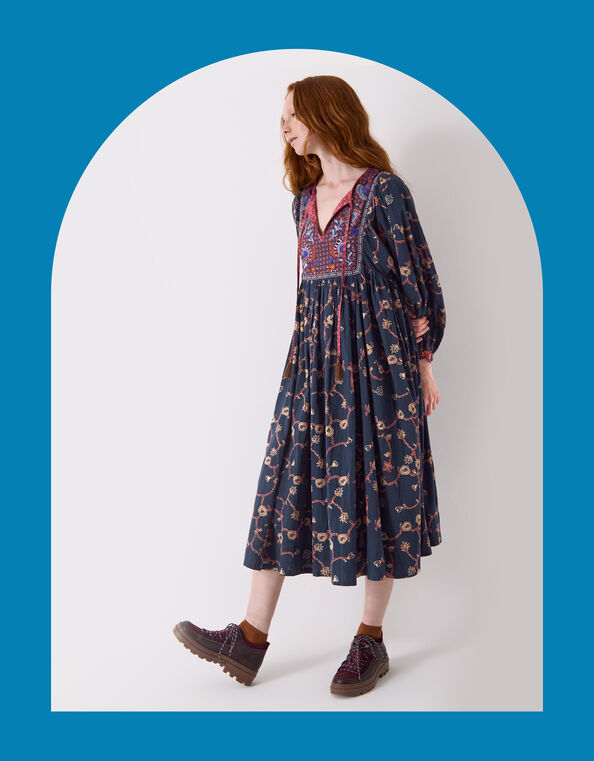 East Elenie Embroidered Floral Midi Dress, Black (BLACK), large