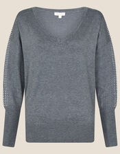 Heat-Seal Gem V-Neck Jumper, Grey (GREY), large