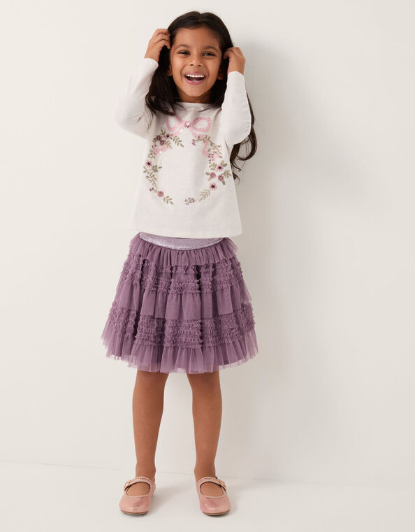 Floral Embroidered Top & Ruffle Skirt Set, Ivory (IVORY), large