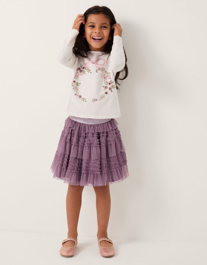 Floral Embroidered Top & Ruffle Skirt Set, Ivory (IVORY), large
