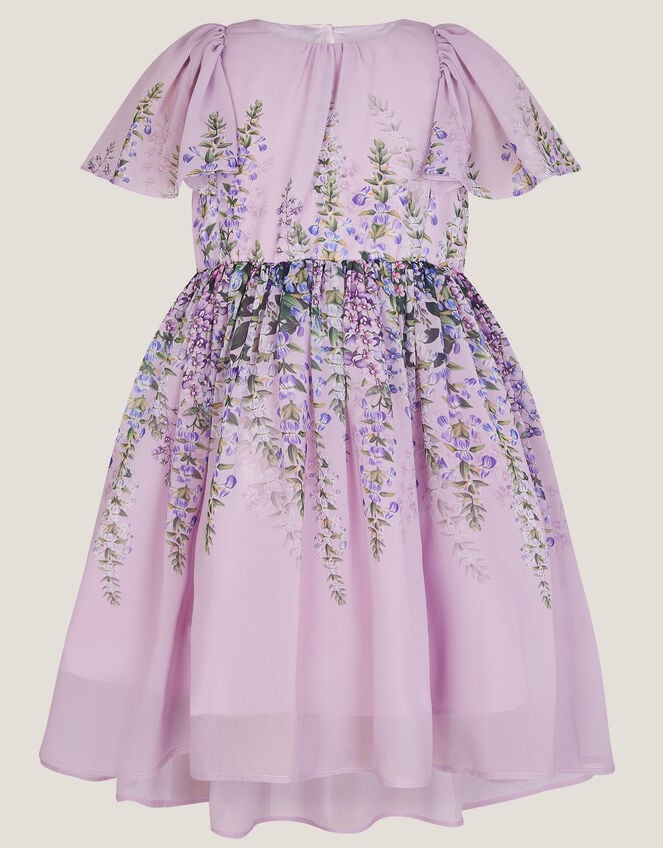 Floral Print Flutter Sleeve Dress, Purple (LILAC), large