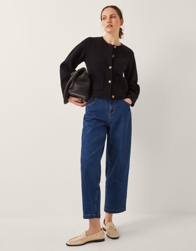 Bria Crew Neck Cardigan, Black (BLACK), large