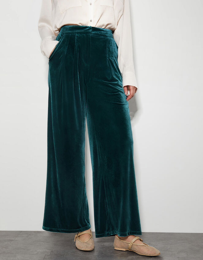 Valery Wide Leg Velvet Trousers, PEACOCK, large