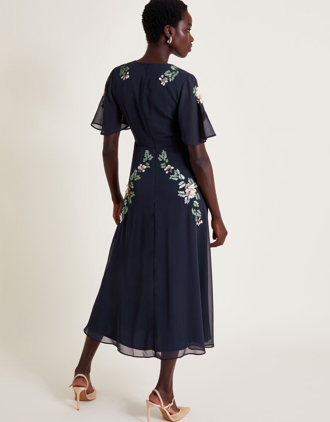 Cora Floral Embellished Midi Tea Dress, Blue (NAVY), large