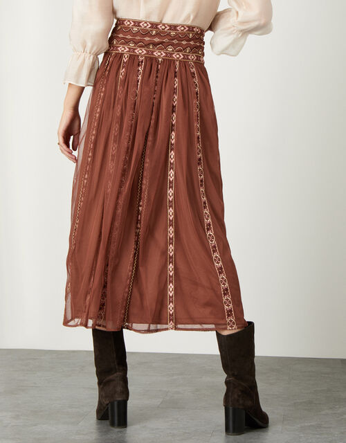 Angie Embroidered Midi Skirt Orange Skirts Monsoon Global