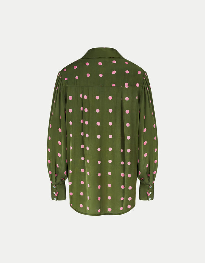 East Polka Dot Satin Shirt, Green (GREEN), large
