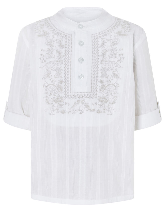 Keagan Embroidered Kurta Shirt in Pure Cotton, Ivory (IVORY), large