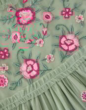 Floral Embroidered Ruffle Tulle Dress, Green (GREEN), large