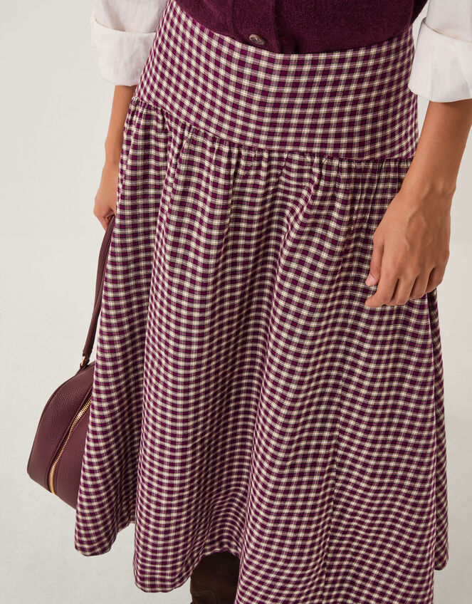Agatha Check Drop Waist Midi Skirt, Red (CHERRY), large