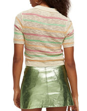 Scotch and Soda Stripe Collared Short Sleeve Pullover, Natural (NATURAL), large