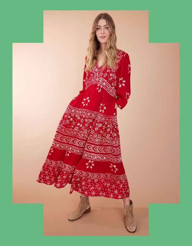 East Chrissy Print Satin Dress, Red (RED), large