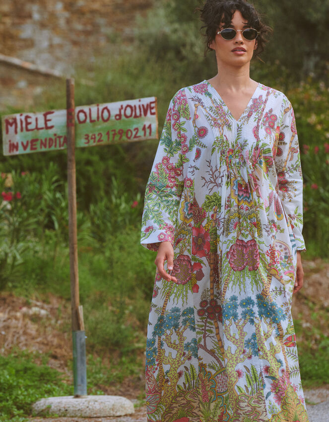 One Hundred Stars Boho Garden Print Maxi Dress, Natural (ECRU), large