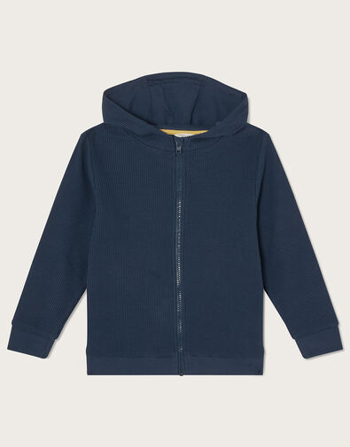 Textured Zip Through Hoody  Blue, Blue (NAVY), large