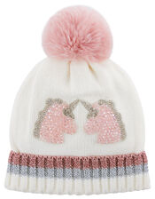 Lizzie Unicorn Dazzle Pom-Pom Beanie, Ivory (IVORY), large