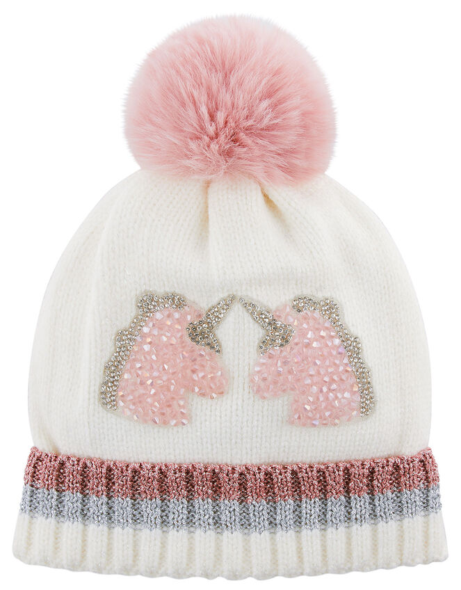 Lizzie Unicorn Dazzle Pom-Pom Beanie, Ivory (IVORY), large