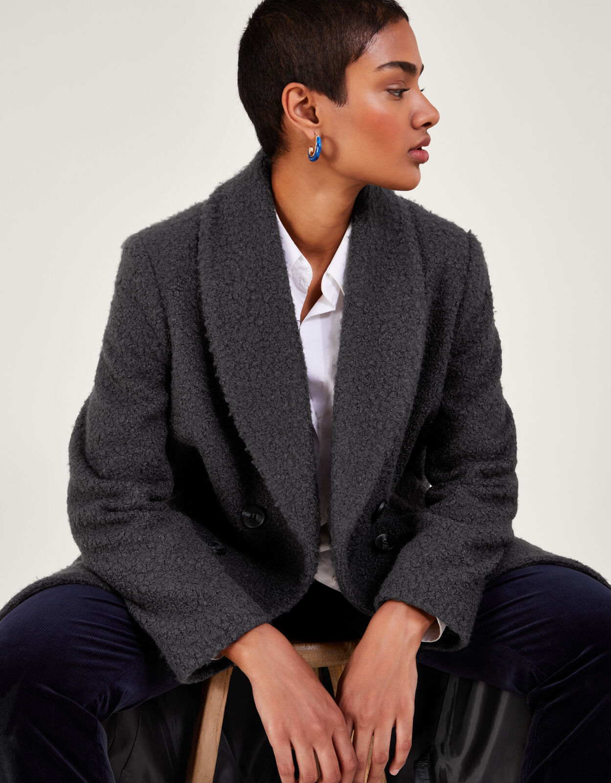 Grey boucle coat online