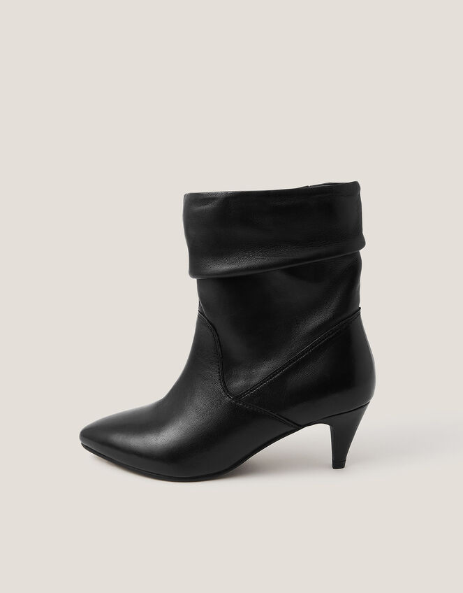 Ria Ruched Leather Ankle Boots, Black (BLACK), large