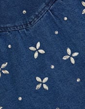Jewel Flower Denim Skirt, Blue (BLUE), large