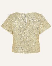 Sequin Flutter Sleeve Top, Gold (GOLD), large