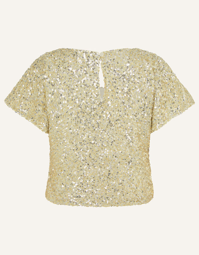 Sequin Flutter Sleeve Top, Gold (GOLD), large