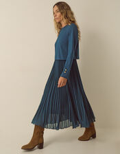 Penny Long Sleeve Pleated Midi Dress, Teal (TEAL), large
