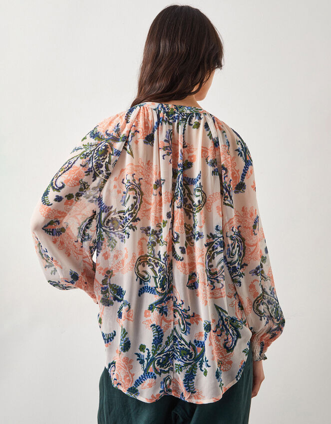 East Leilli Sheer Botanical Print Blouse, Multi (MULTI), large