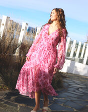Crās Debbie Floral Mesh Wrap Dress, Pink (PINK), large