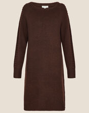 Cosy Cable Crew Neck Knit Dress, Brown (CHOCOLATE), large