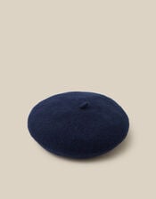 Velvet Bow Wool Beret, Blue (NAVY), large