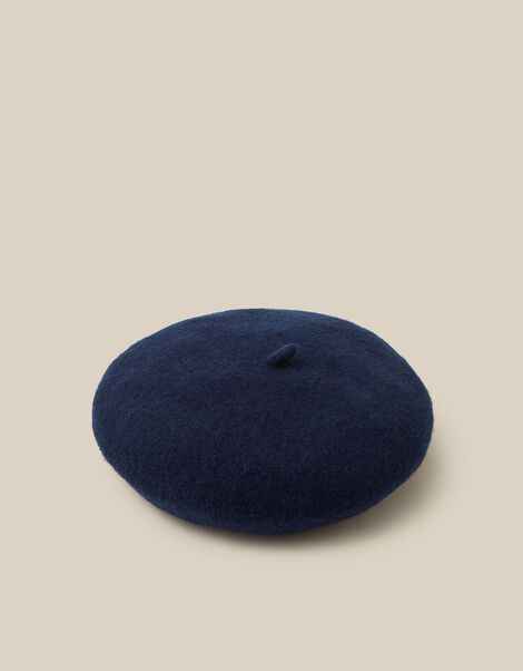 Velvet Bow Wool Beret, Blue (NAVY), large