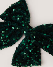 Sequin Velvet Bow Clip, Green (GREEN), large