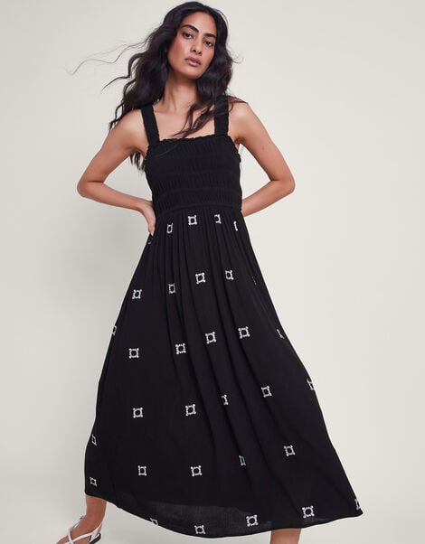 Briar Shirred Maxi Dress, Black (BLACK), large