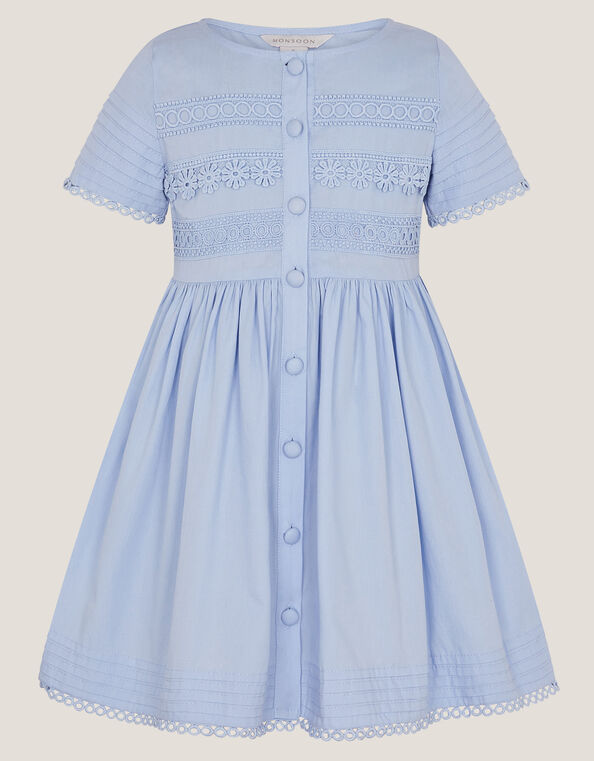 Embroidered Short Sleeve Dress, Blue (BLUE), large