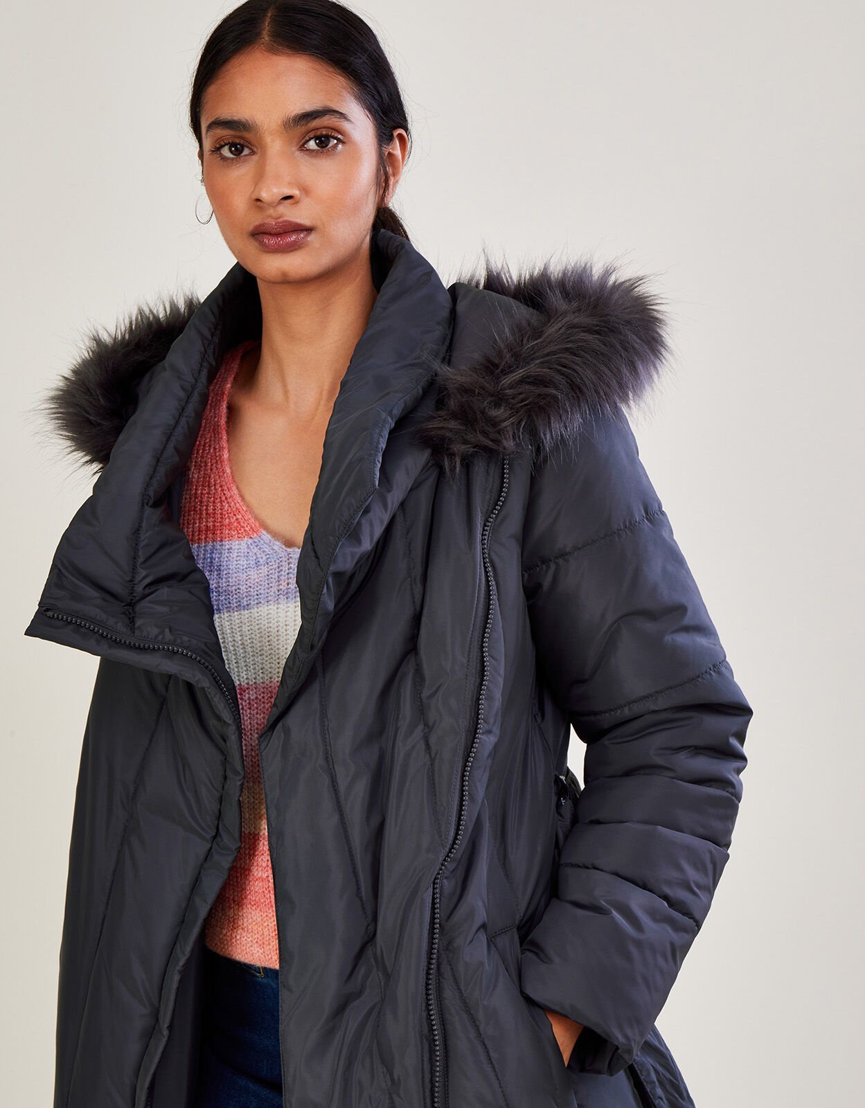 Vera Vertical Stitch Padded Coat with 