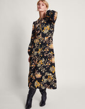 Juliet Floral Midi Shirt Dress, Black (BLACK), large