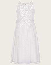 Sleeveless Sequin Tulle Dress, Ivory (IVORY), large