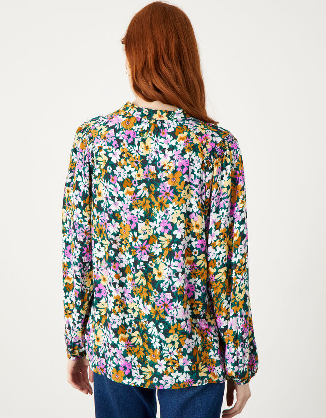 Floral Lace Detail Blouse in Sustainable Viscose, Green (GREEN), large
