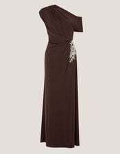 Trina Asymmetrical Embellished Jersey Maxi Dress, Brown (CHOCOLATE), large