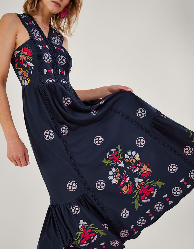 Embroidered Jersey Sundress, Blue (NAVY), large