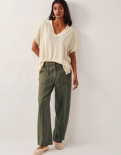 Jolie Short Wide Leg Linen Trousers, Green (KHAKI), large