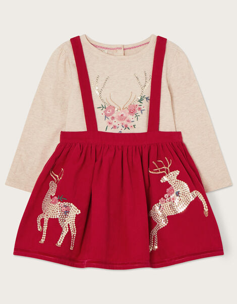 Baby Sequin Corduroy Reindeer Pinafore Set Red, Red (RED), large