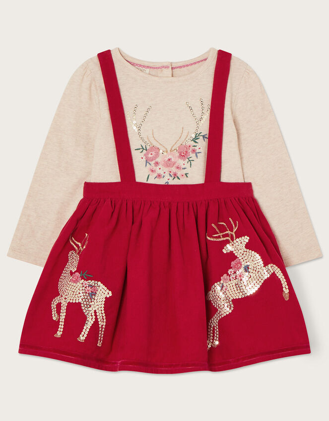 Baby Sequin Corduroy Reindeer Pinafore Set, Red (RED), large