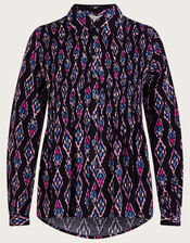 Ikat Print Shirred Blouse in LENZING™ ECOVERO™, Pink (PINK), large