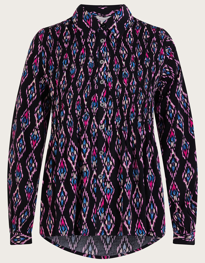 Ikat Print Shirred Blouse in LENZING™ ECOVERO™, Pink (PINK), large