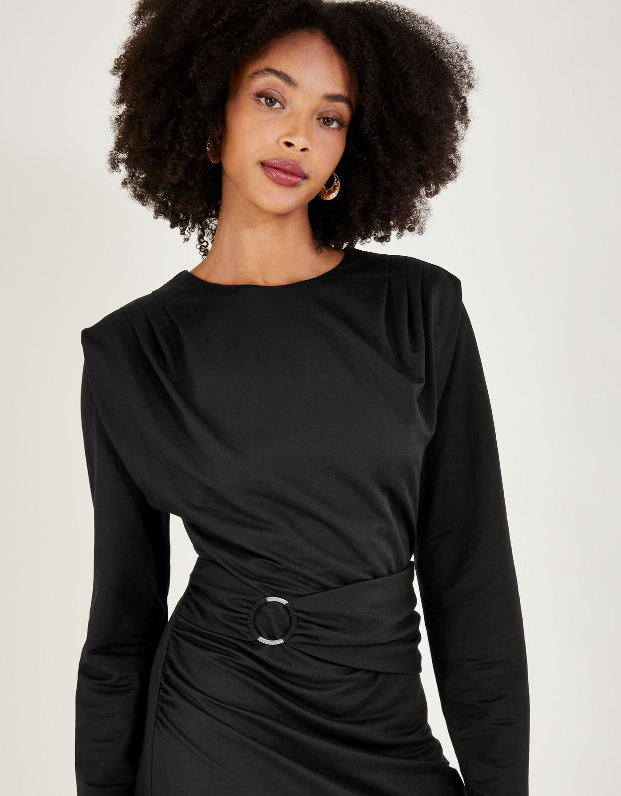 Belted Ring Detail Jersey Dress Black Midi Dresses Monsoon Global