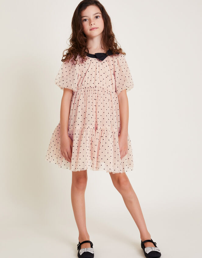Emily Short Sleeve Spotty Tulle Dress, Pink (PINK), large