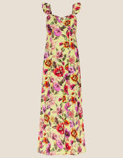 Bethany Floral Midi Dress in Sustainable Cotton, Yellow (YELLOW), large