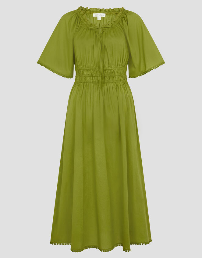 Nora Short Sleeve Cotton Midi Dress, Green (GREEN), large